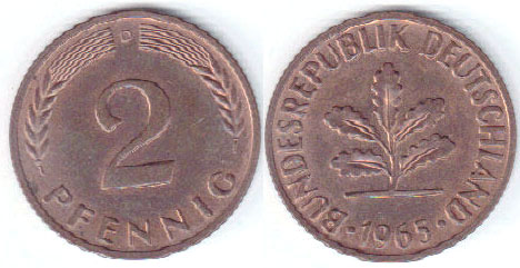 1965 D Germany 2 Pfennig (gEF) A005325